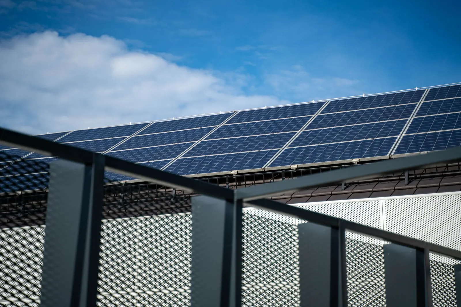 Solar panels on a flat building roof